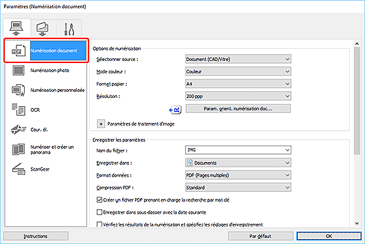 figure : boîte de dialogue Paramètres